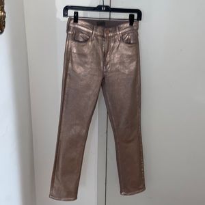 Mother Jeans- Dazzler Ankle. Metallic, shiny pinkish-gold. 5Pocket. Never worn